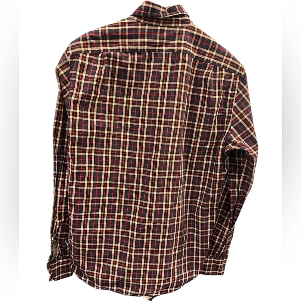 J Crew Button‎ Down Shirt Navy Blue Red Plaid Slim Fit Mens Size Large